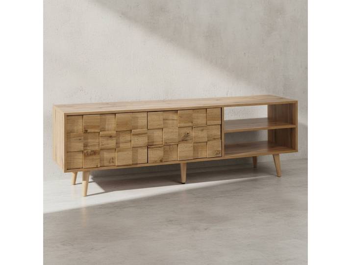 KADIMA DESIGN Lowboard Lowboard Holz Eiche-Dekor 160x51x40 cm TV-Kommode mit zwei Türen, (Fernsehkommode Wohnzimmer), Design TV-Schrank Hoch, Fernsehtisch Fernsehschrank Modern