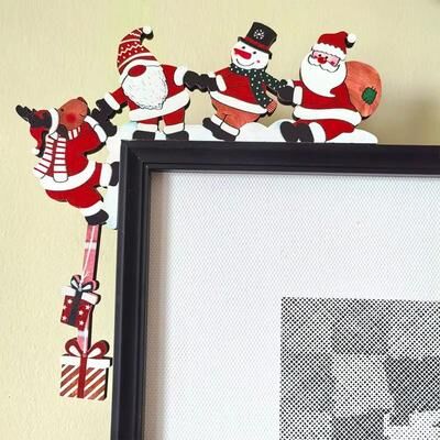 Inspired Finds TINSOL Christmas Door Corner Decor Santa, Snowman & Reindeer Wooden Frame Ornament TINSOL Christmas Door Corner Decor Santa, Snowman & Reindeer Wooden Frame Ornament
