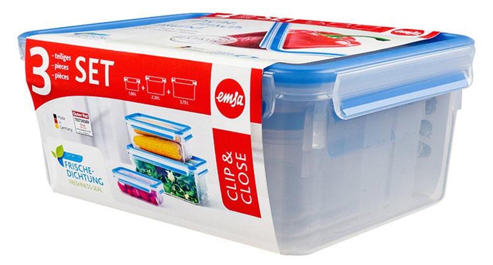 Emsa Food Clip&Close set van 3, transparant/blauw