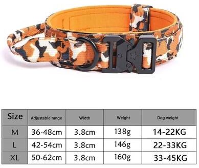 Uplift Essentials Tactical Dog Collar & Bungee Leash Set Military Grade Training Gear For Medium & Large Breeds camo Orange xl