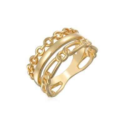 Silberring ELLI "Ring Glieder Bandring 3-reihig Goldfarben" Gr. 54, gold, Fingerringe, Damen, 54, Messing, Silberring