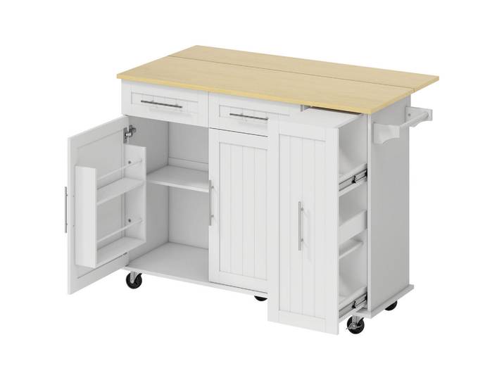 Homcom Kücheninsel MDF Weiß, Holzwerkstoff, Küche mit Insel, 65x91x129 cm, Küchen, Küchenmöbel, Kücheninseln
