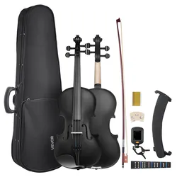 VEVOR Violine 4/4, 584,2 mm Armlänge, Geigenset mit Hartschalenkoffer, Kolophonium, Bogen, Schulterstütze, Steg, Stimmgerät & zusätzlichen Saiten, Massivholzinstrumente (schwarz)
