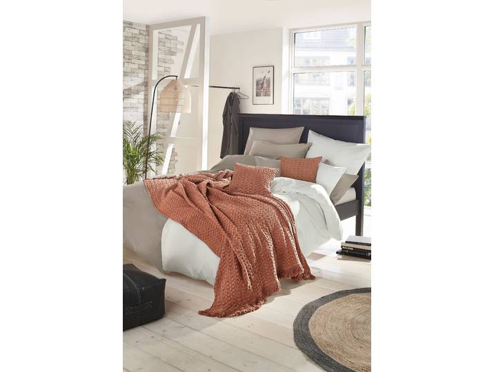 Wohndecke PRIMERA Struktur , rot (rostrot), B:150cm L:200cm, Baumwolle, Wohndecken, Wohndecke, mit besonderem Zweiton-Look, Kuscheldecke