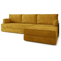 ECKSOFA ANKO modulares Boneless Sofa mit Schlaffunktion Gelb Kordstoff