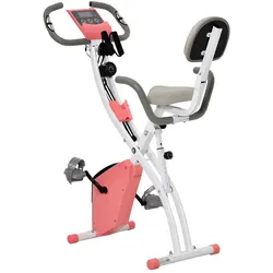 HOMCOM Heimtrainer 2-in-1 Fahrradtrainer LCD-Display klappbarer Hometrainer Trimmrad mit 8 stufig einstellbarem Magnetwiderstand Rosa+Weiß 97x51x115 cm