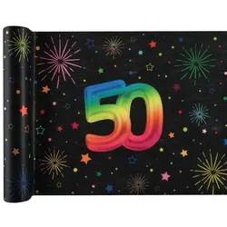 Tischläufer 50. Geburtstag bunt 3 m x 30 cm