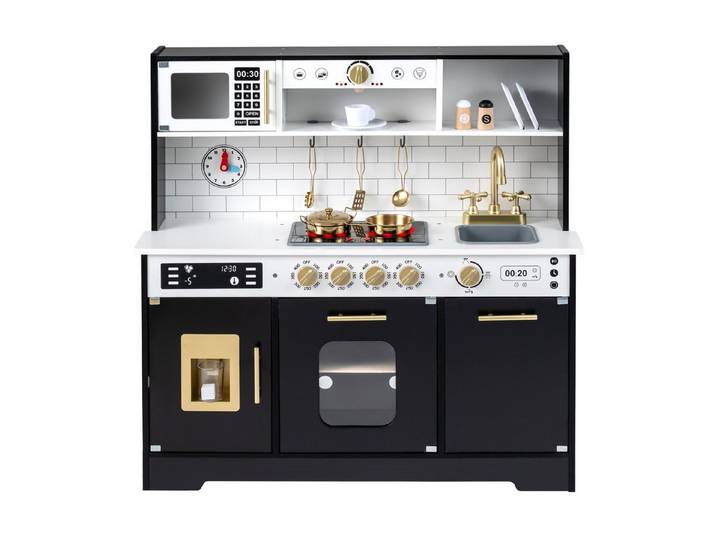 COSTWAY Spielküche MDF, Mit Herd, Spüle, Eismaschine, Mikrowelle, Geschirrspüler