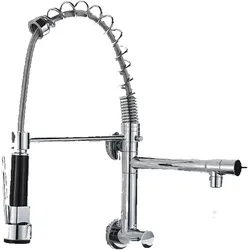 KLARWERK® Björn | Gastronomie Wandmontage Kaltwasser Armatur Chrom | Küchenarmatur Edelstahl Zwei Brausen | Doppelspülbecken Wasserhahn Restaurant