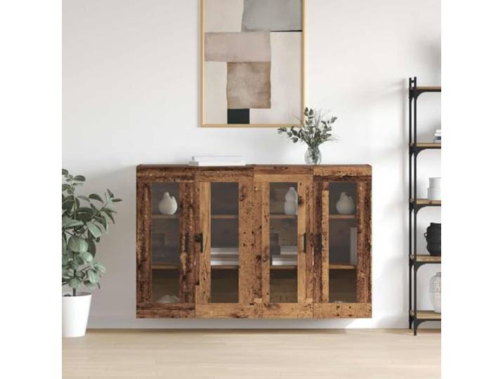 Jkghdrt Wandschrank 2er Set Altholz 69,5 x 34 x 90 cm Holzwerkstoff Glastür 2er Set, Glastürpaneele, Holzwerkstoff, moderne Griffe, Regale, staubgeschützt