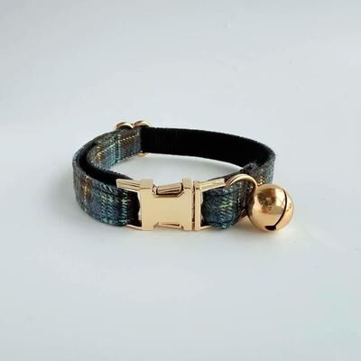 Uplifted Finds Elegant Tweed Check Cat Collar With Pearl Charm blue s