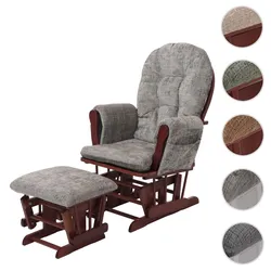 Relaxsessel HWC-C76, Schaukelstuhl Schwingstuhl mit Hocker Stoff Chenille (465g/m2) ~ hellgrau, Gestell dunkel