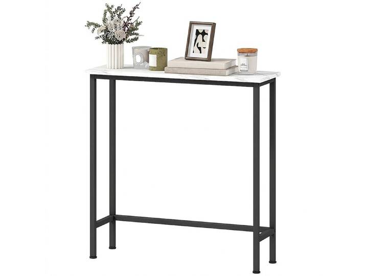 Table Console - Console d'Entrée Plateau Effet Marbre - Cadre Métal - 75 x 24 x 76 cm - Blanc et Noir