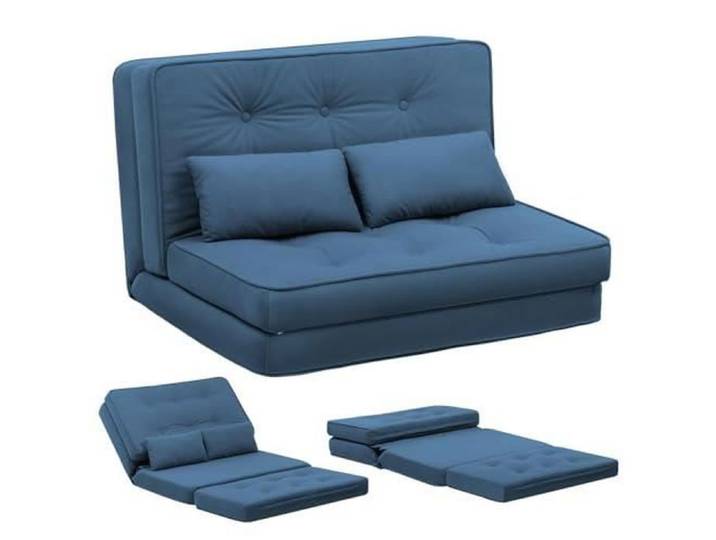 Canapé Convertible 2 Places Chauffeuse avec Coussins Confortable canapé lit Pliant Bleu