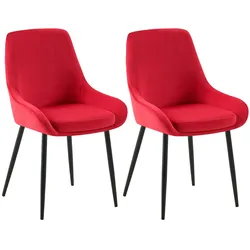 CLP 2er Set Esszimmerstuhl Elmira Samt schwarz   Farbe: rot, Material Gestell: Metall matt schwarz