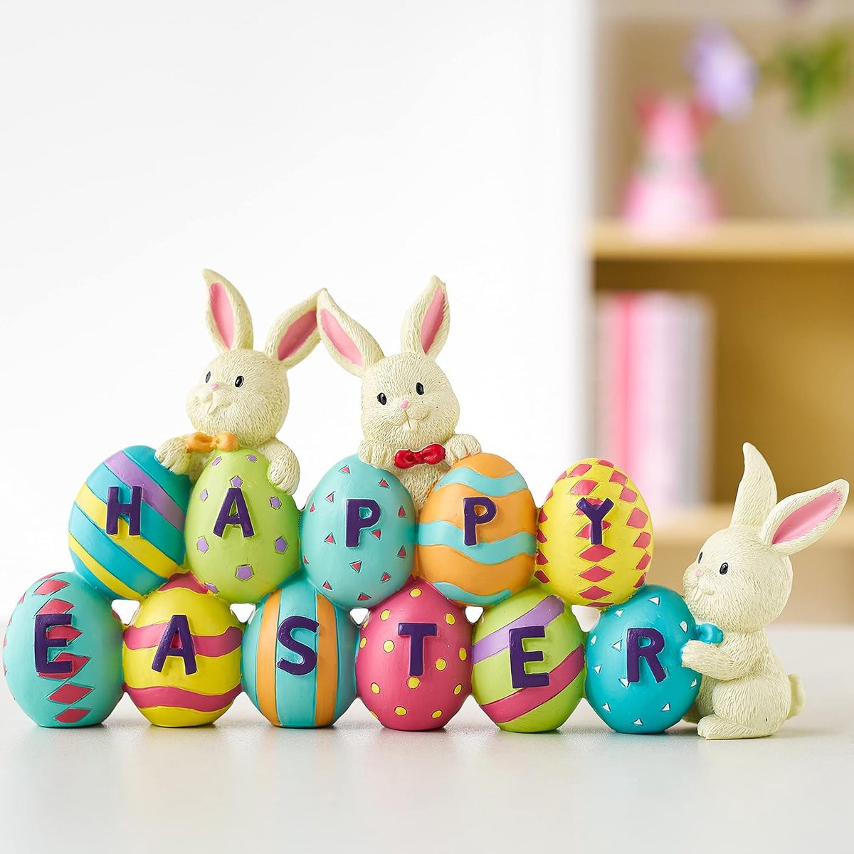 Thijox Happy Easter Tafeldecoratie Paasfiguur Haas en Ei - Kleurrijke Paasdecoratie voor op Tafel
