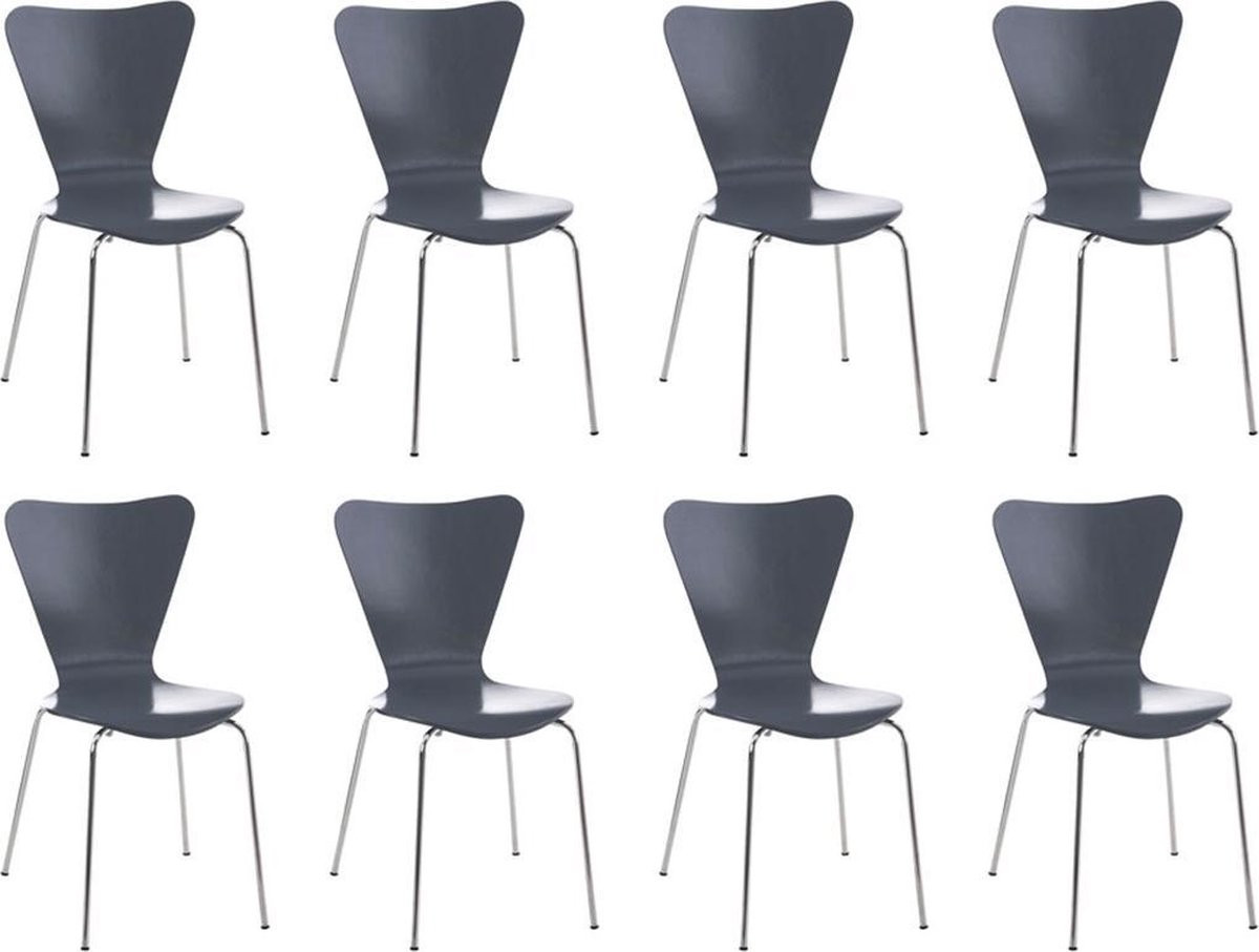 CLP Calisto Set van 8 Stapelbare Bezoekersstoelen - Grijs