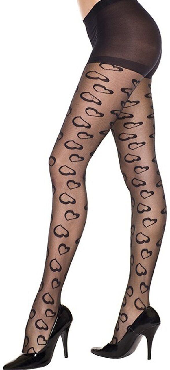 Music Legs Collant noir fashion fantaisie avec petits coeurs