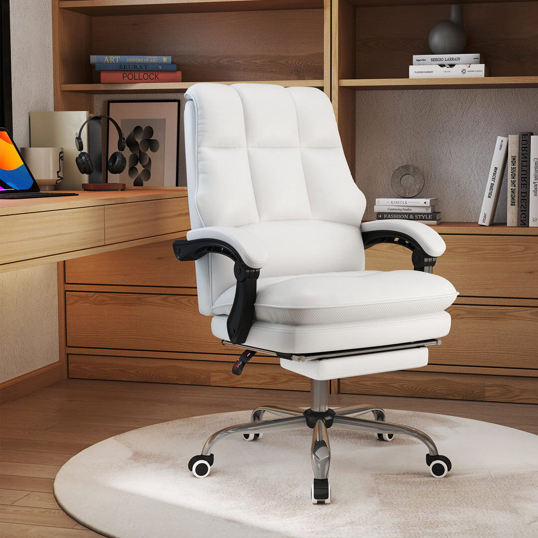 17 Stories Ergonomic Office Chair PU Leather Computer Chair W/Swivel Seat White 70cm W X 65cm D