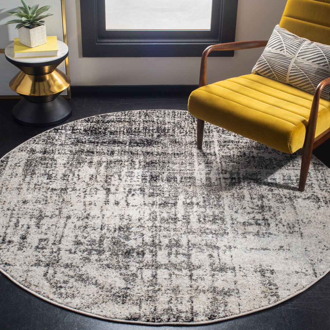 Trent Austin Design Alaric Geometric Looped / Hooked Area Rug Silver / Black Round 183 cm