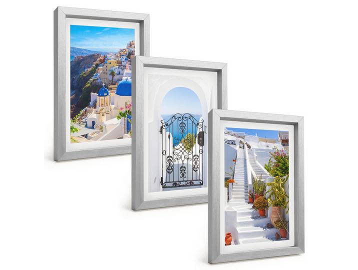 Tulup Bilder SET 3er Set - 20x30 cm Silberner Rahmen - Santorini-Architektur Oia, Silberfarben, Kunststoff, Rechteckig, 20x30 cm, gerahmt, Bilder & Rahmen, Bilder