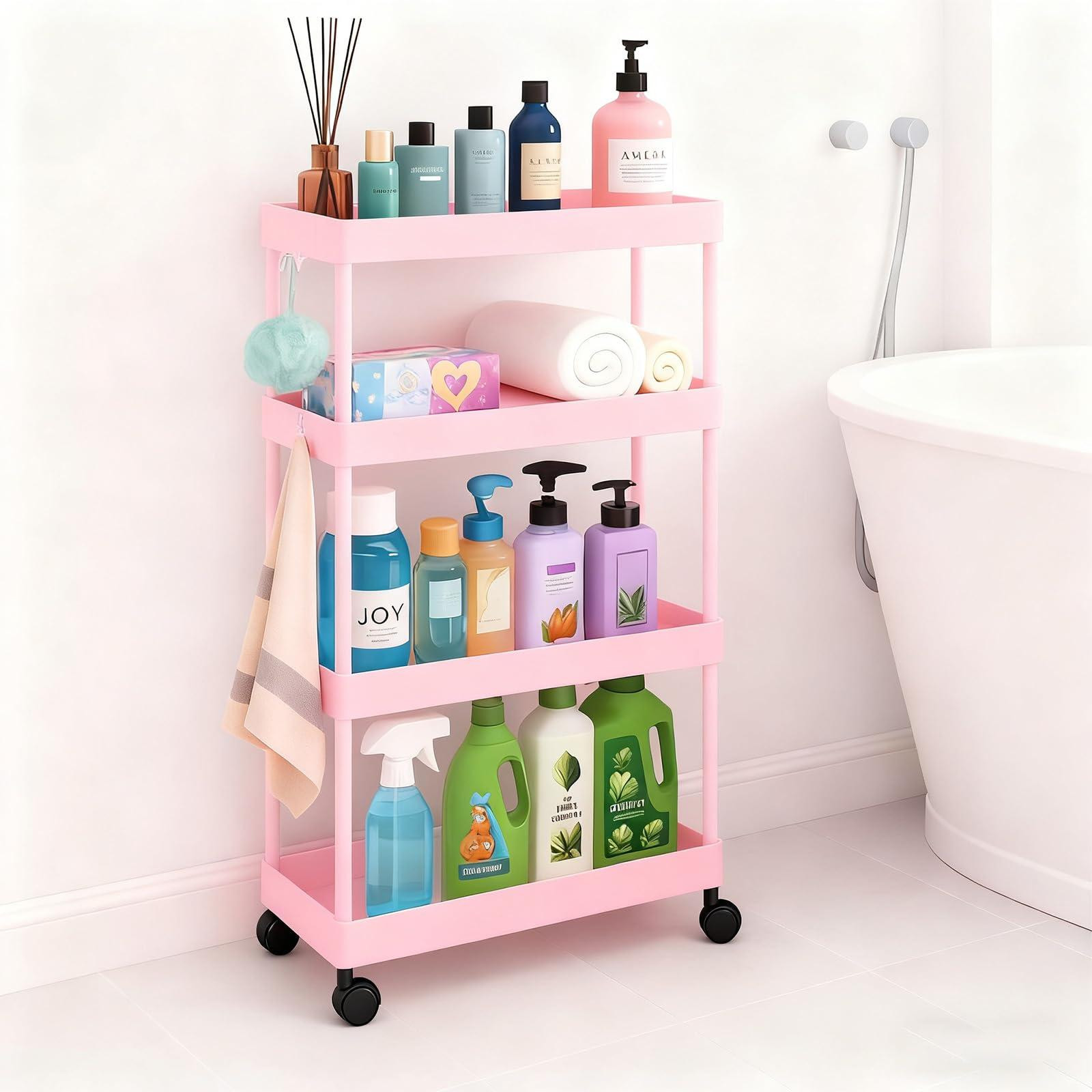 Dripio Smalle rolwagen met 4 niveaus, Roze, Breedte: 12,5 cm