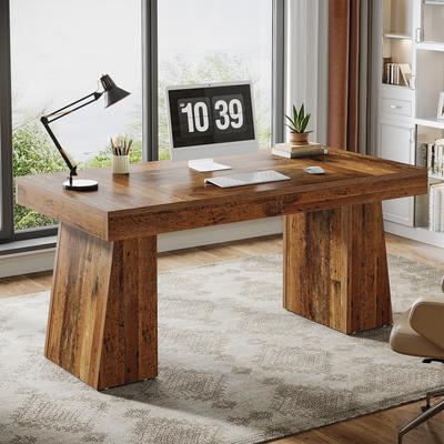 BLUEBELL 55 Inch Modern Executive Desk, Large Home Office Computer Writing Desk with Sturdy Pedestal (MDF)