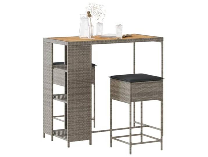 YUOTYRKTEJRSG Poly Rattan Wetterfest Barhocker Set 3 TLG. Grau 3-tlg. Gartenbar-Set mit Kissen Grau Poly Rattan Bierzeltgarnitur Terrassenmöbel Set Balkon Bar Tresen Sitzgruppe mit 2