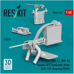 ResKit CH-53, MH-53 weapon set & ammo belts feeder (GAU-16/A (Browning M3)) (3 pcs) (3D Printed)