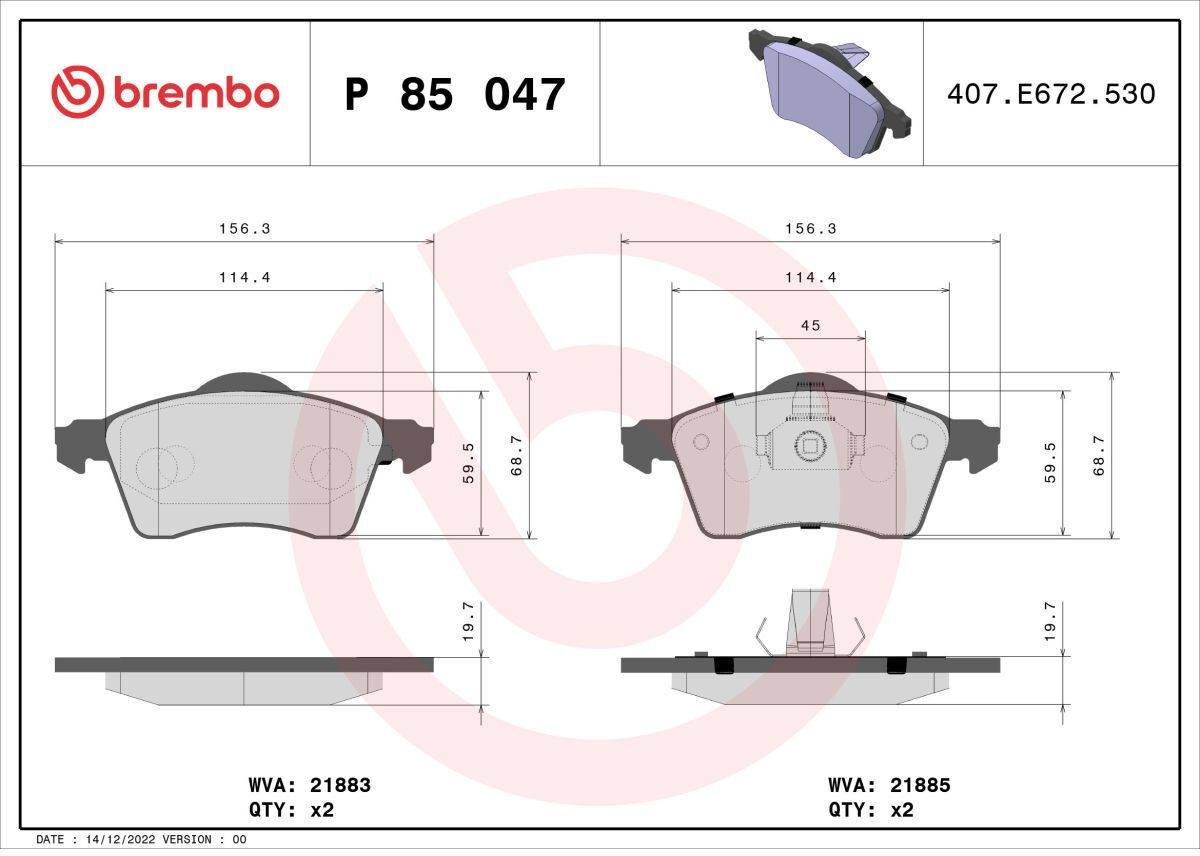 Bremsbelagsatz BREMBO P 85 047, Vorne