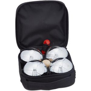 Relaxdays Boule-Set 100417900, 7-teilig, 4 Boule- & 1 Zielkugel mit Zubehör, aus Metall