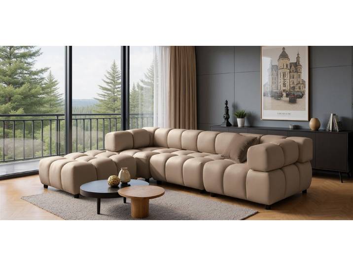 Fun Möbel 3-Sitzer Designersofa FUN MANOLO inkl. 1xPolsterhocker in Velourstoff (Bluvel), mit Hocker zum Ecksofa erweiterbar, zum Ecksofa erweiterbar