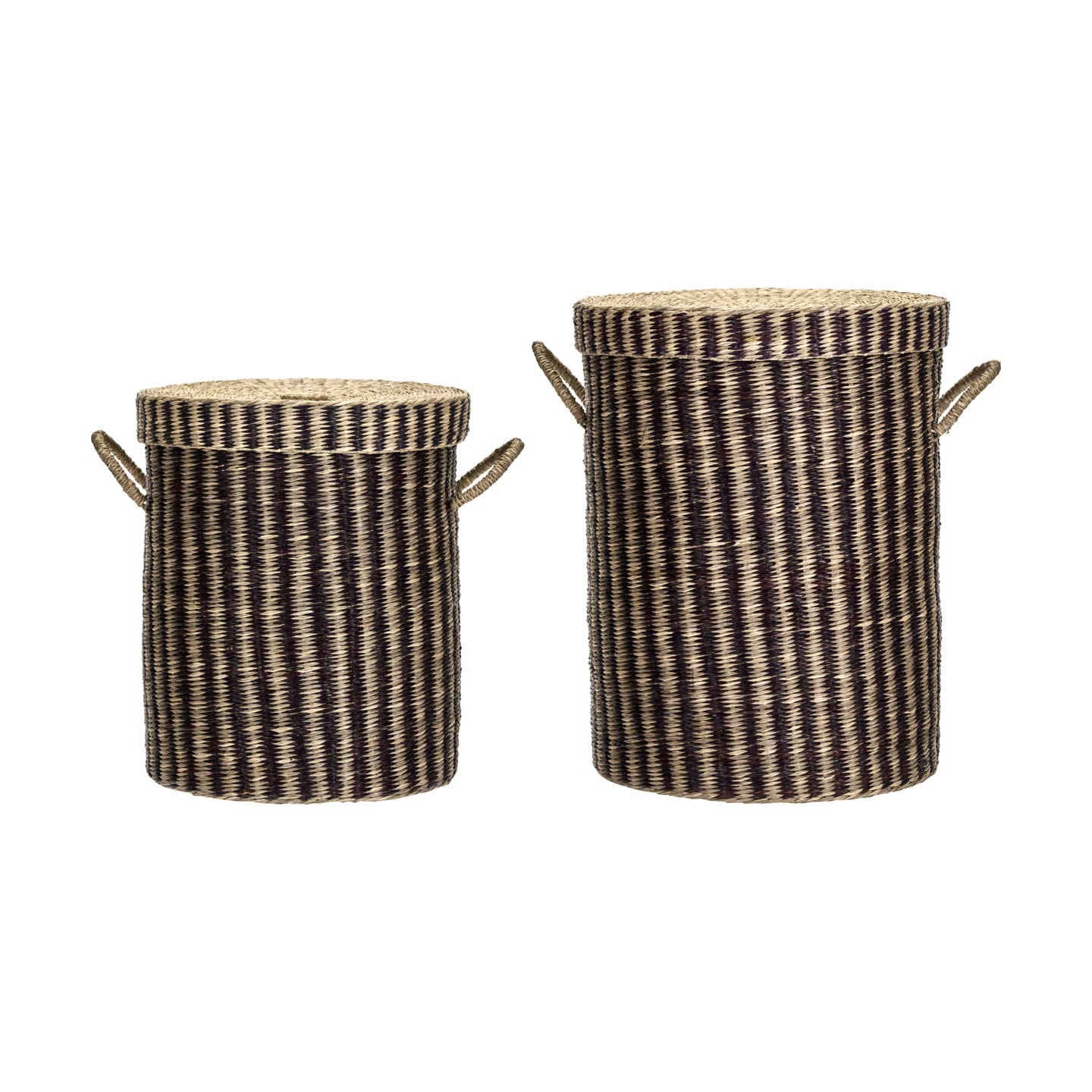 House Doctor Laundry wasmand set van 2 stuks met deksel, beige/bruin, natuurlijke vezels en metaal