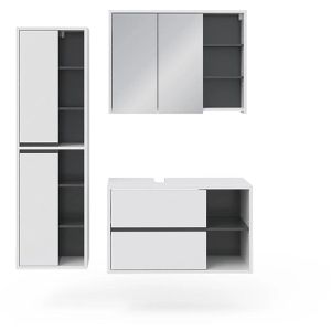 Vicco Badmöbel-Set Viola, weiß, 3-teilig, mit Waschbeckenunterschrank, Spiegelschrank & Badschrank