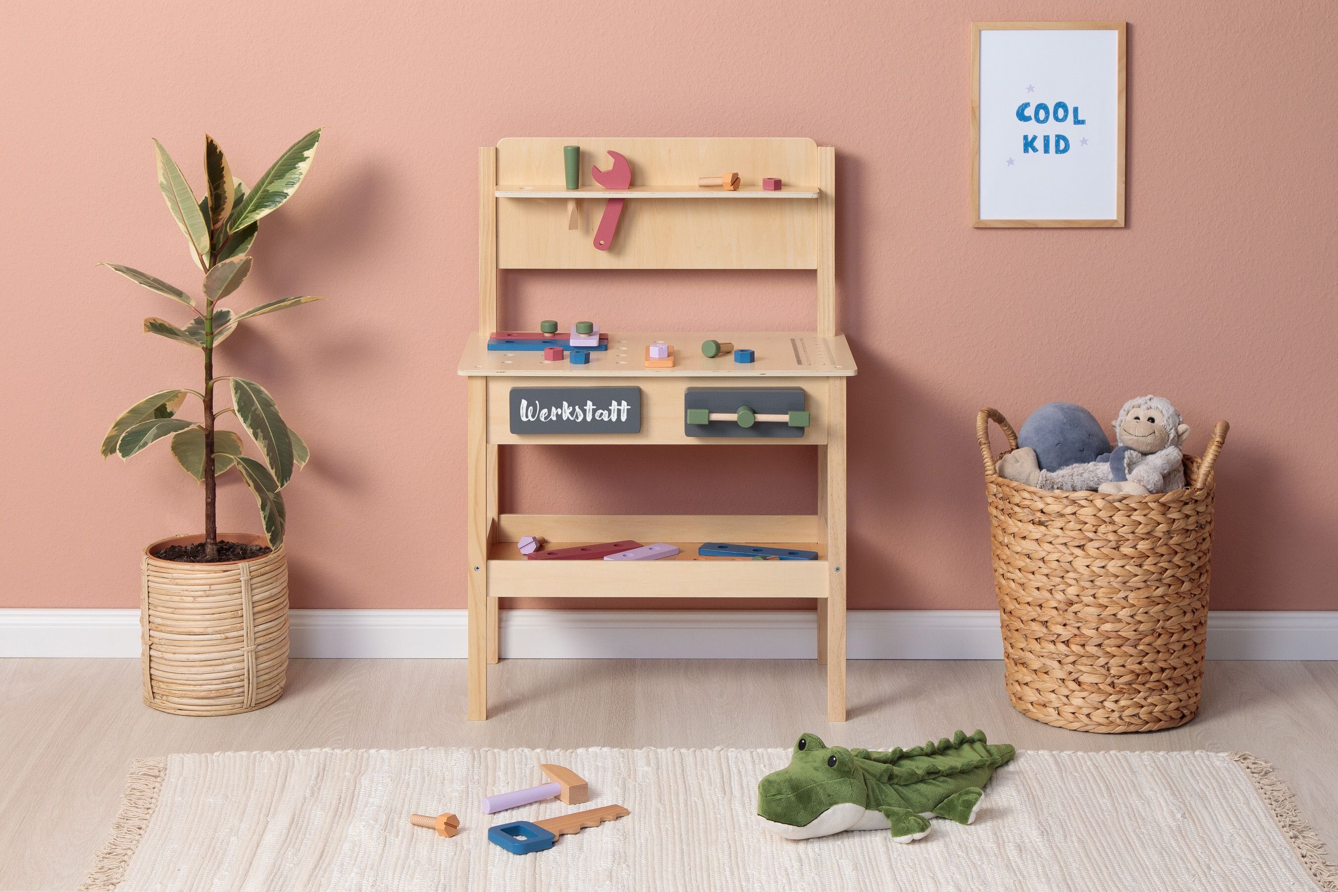 Spielwerkbank MUSTERKIND "Sorbus", bunt (natur, bunt), Rollenspielzeug, KinderB:55cm H:80cm T:34cm, Holz, Spielwerkbank, B:55cm H:80cm T:34cm