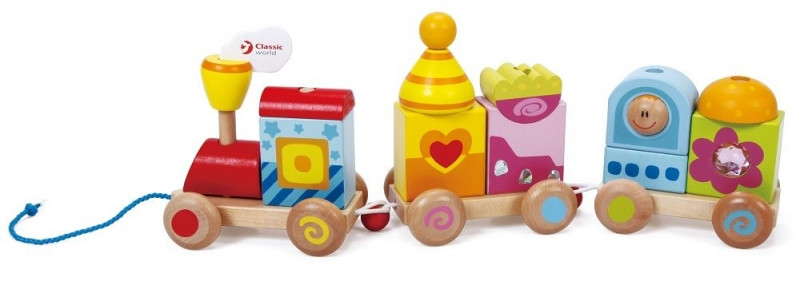 PADU Classic World Houten treinset met trekkoord - 15 stuks