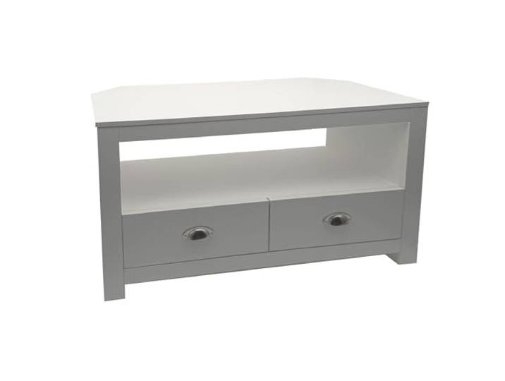 FineBuy Lowboard 85x39x58 cm Weiß mit 2 Schubladen, TV-Board kompakter Fernsehunterschrank mit offenem Fach, TV-Möbel platzsparend mit Stauraum, modern