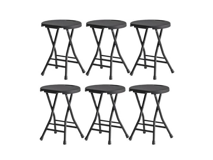 Tabouret Pliant Lot de 6 - Structure métal charge 136 kg - Idéal pour la Cuisine Bureau ou Atelier - Noir