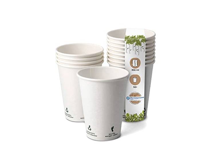 BIOZOYG 1000 Stück Kaffeebecher 300ml/12oz Ø90mm weiß mit Umwelticons Plastikfreier Pappbecher mit Umwelt-Icons bedruckt, biologisch abbaubar & recycelbar - nachhaltig produziert