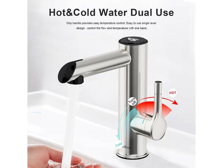 Robinet chauffe-eau électrique Briwellna en acier inoxydable pour salle de bain, 220V, mini chauffe-eau à eau chaude instantanée
