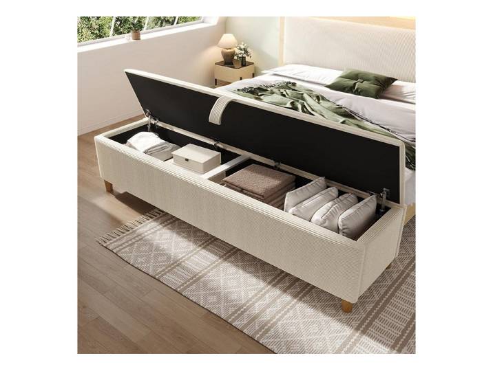 LuxusKollektion Polsterbank Polsterbank mit Stauraum, Beige 165x38 (1-St)