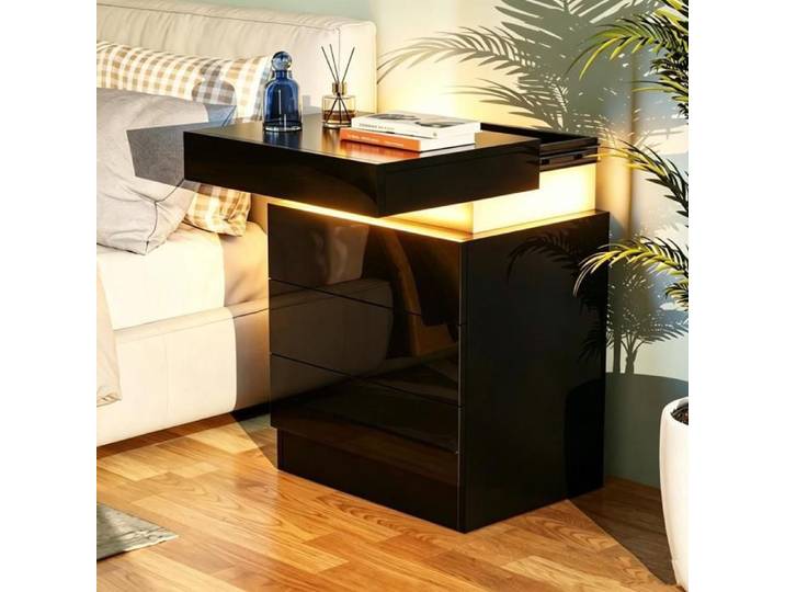 VIVOLILV Table de Chevet avec 3 Tiroirs avec Armoires Coulissantes Cachées 40x35x61cm Chevet RGB Noir