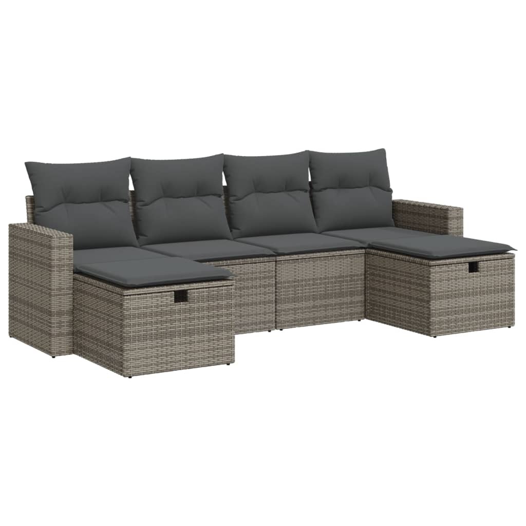 Gartenmöbel-Set, modulare Outdoor Sofagarnitur mit Stauraum & wasserfestem Beutel, Poly Rattan, 6-teilig, Grau, UV-beständig
