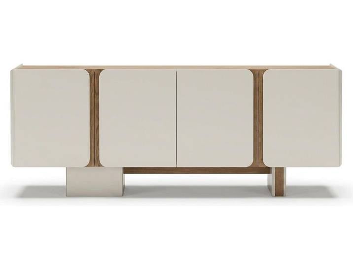 Xlmoebel Sideboard Modernes Weißes Sideboard Holz Naturakzente Stauraum Esszimmer (1-tlg)