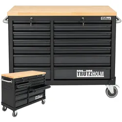 Baumarktplus Werkstattwagen DELUXE 12 Schubladen 123 cm Breite unbestückt mit massiver Arbeitsplatte Anthrazit