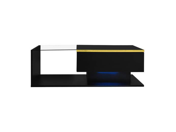 Flieks Couchtisch 100cm Schwarz Hochglanz LED Effekt Glasplatte Beistelltisch, Holz, 60.96x14.99x112.98 cm, Wohnzimmer, Wohnzimmertische, Couchtische