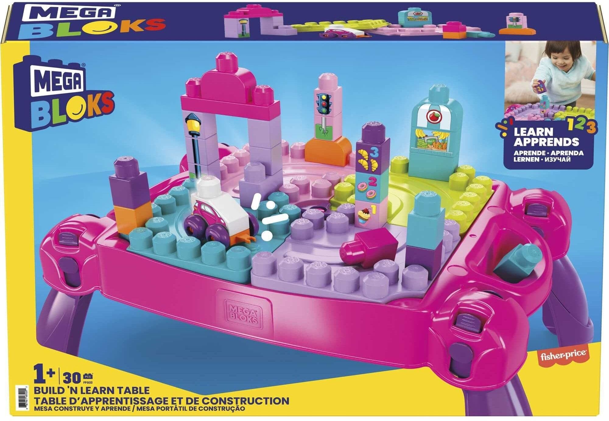 Mega Bloks Build and Learn Table Pink by Mattel - Compact and Lightweight Playset for Kids