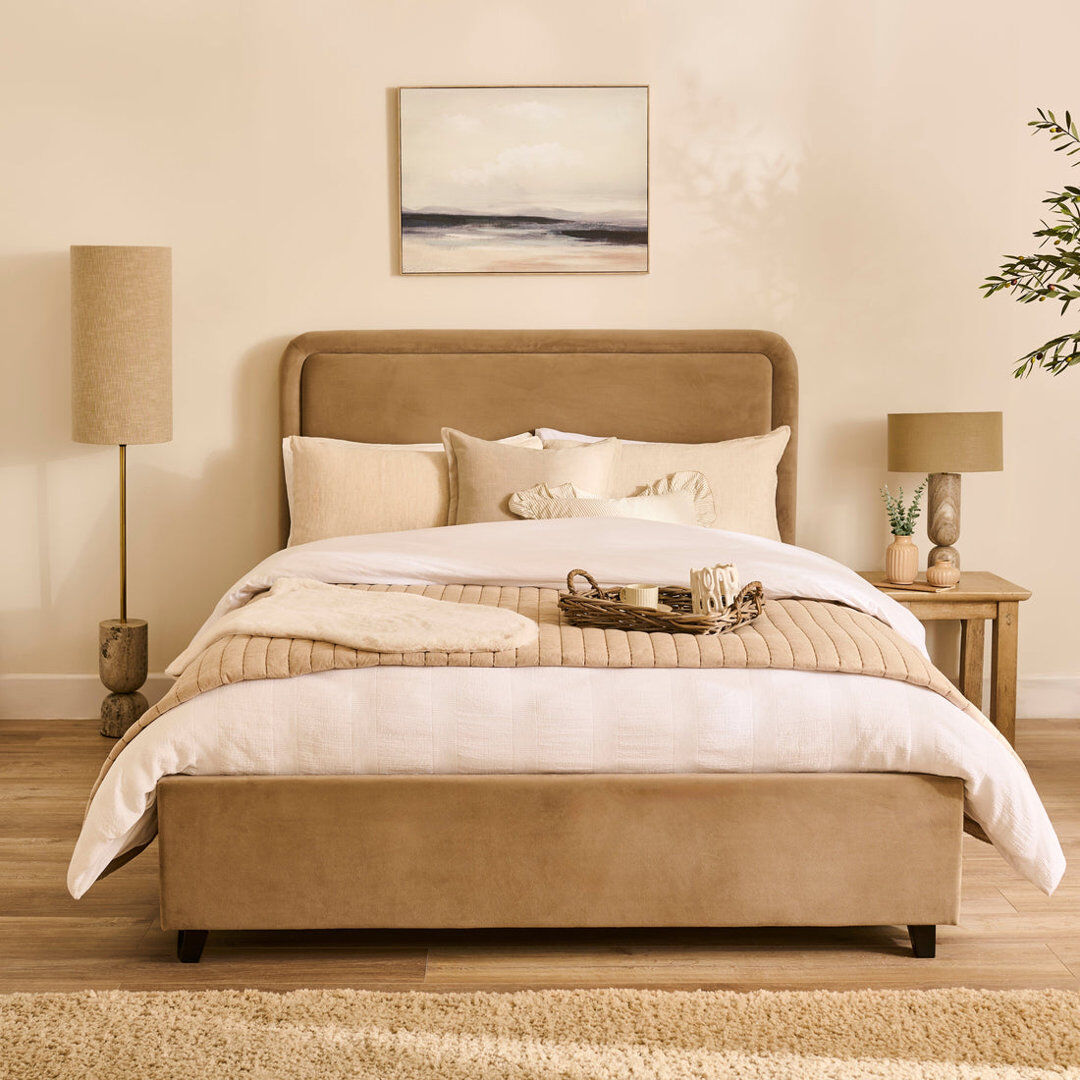 Brambly Cottage Upholstered Ottoman Lift Up Storage Bed Driftwood King