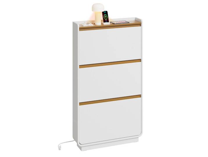 SoBuy Schuhschrank mit Steckdose und USB-Ladefunktion Fsr228-E-Wn, Ahornfarben, Holzwerkstoff, Holz Optik, Rechteckig,Rechteckig, 15x126x72 cm, Garderobe, Schuhaufbewahrung, Schuhkipper