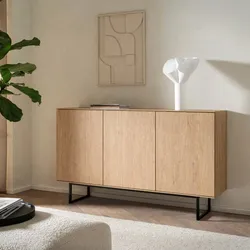 Esszimmersideboard Wohnzimmer Kommode in Eiche Stone mit Drehtüren